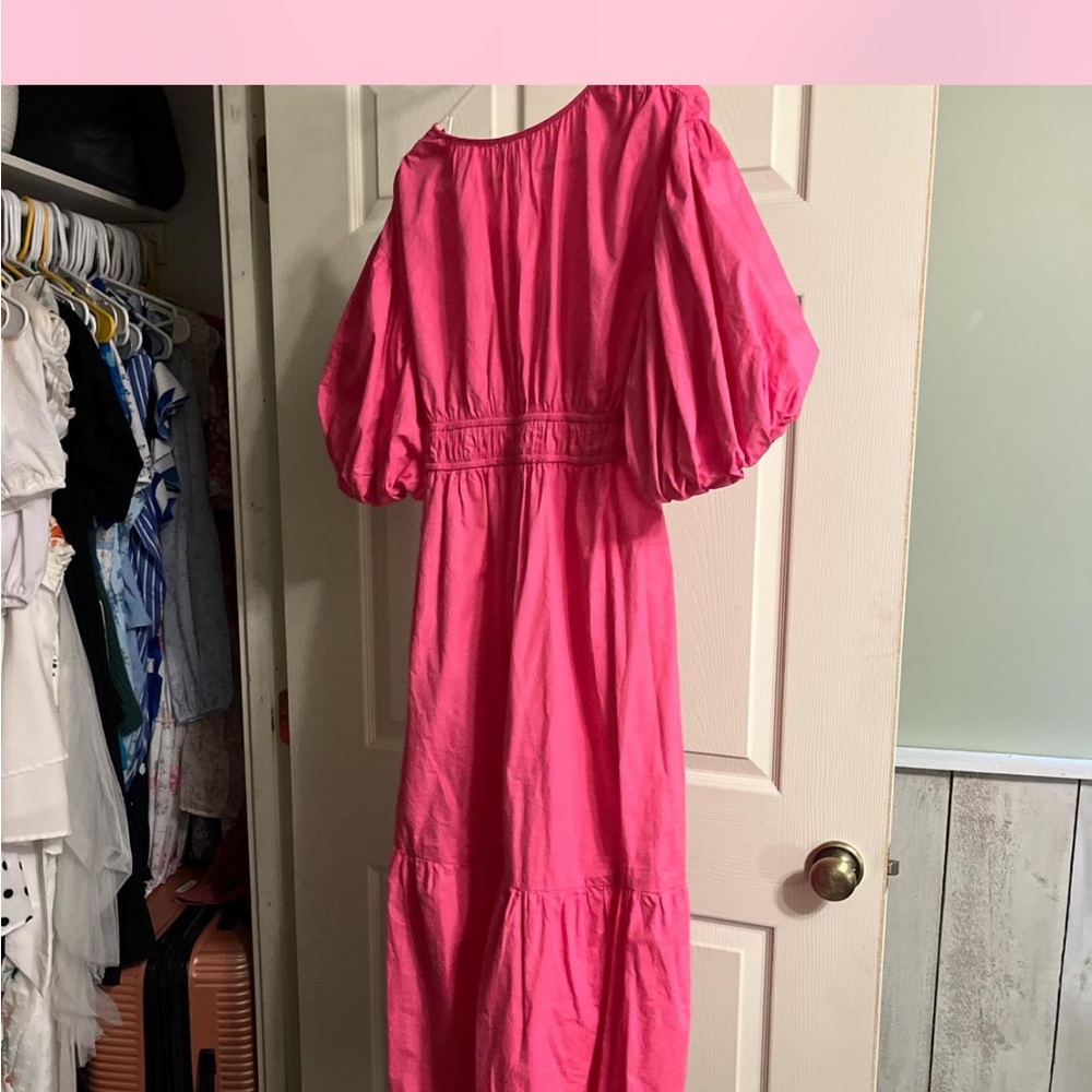 Jessica Simpson Hot Pink Maxi Dress with Puff Sleeves - Picture 4 of 4